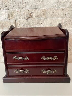 Wooden Jewelry Box with Brass Handles - Deep Mahogany